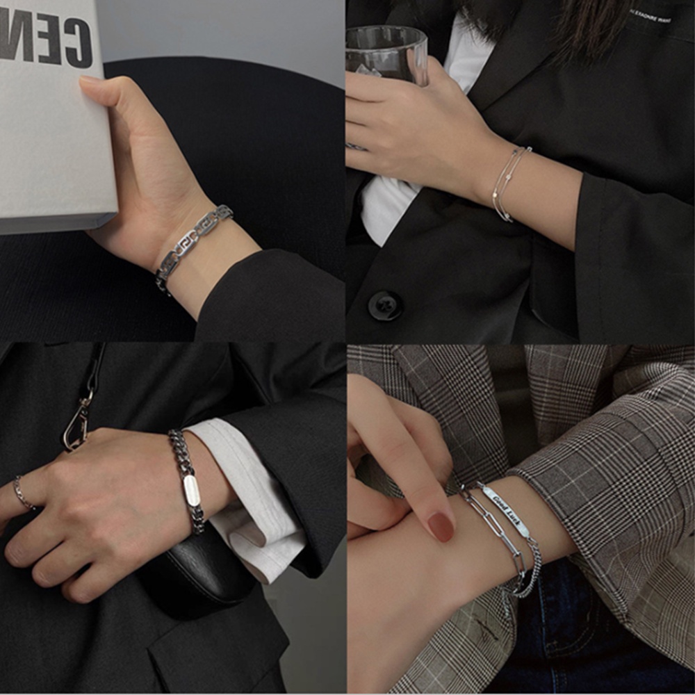 Vòng tay thép titan nhiều lớp phong cách hip hop retro đơn giản dành cho nam và nữ