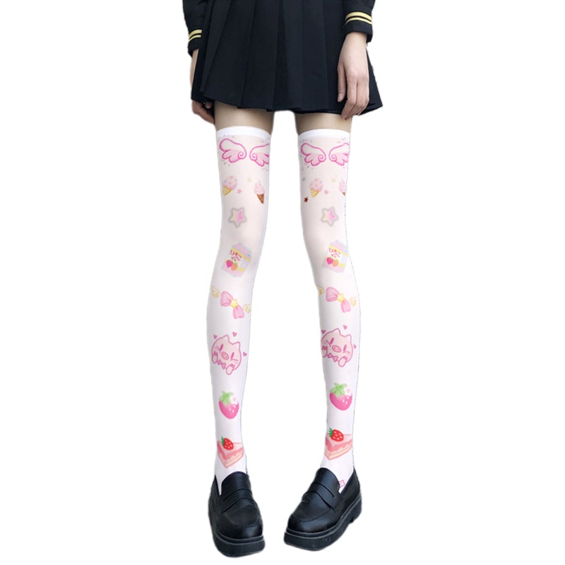 Tất Cao Ngang Đùi In Họa Tiết Hoạt Hình Phong Cách Lolita Nhật Bản Dễ Thương Cho Nữ
