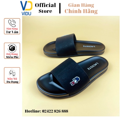 Dép nam thời trang LACOSTE ViDu 21121 màu đen đính kèm logo cắt laser sắc nét sang trọng