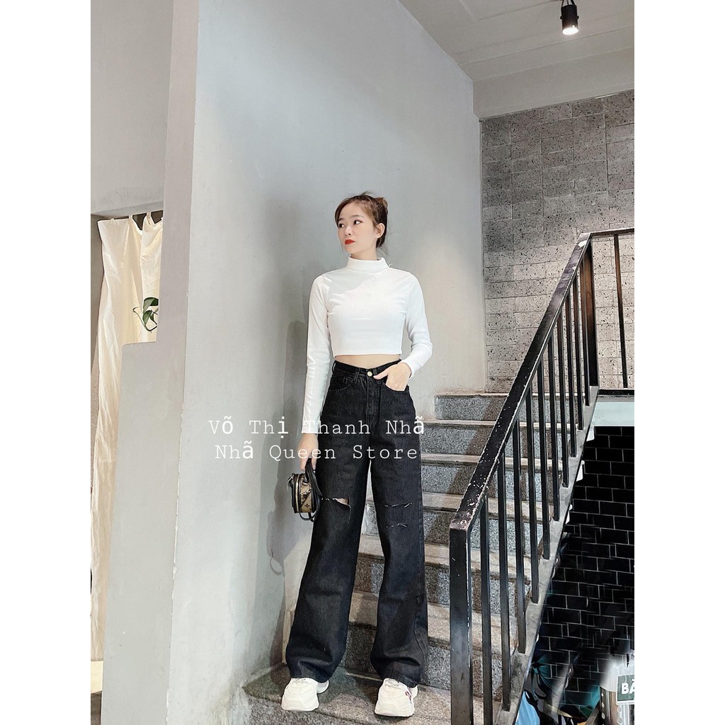 BAGGY JEANS ỐNG SUỐNG ĐEN RÁCH 3