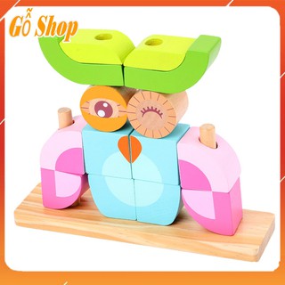 Bộ đồ chơi gỗ xếp hình 4 cột 3D [HÀNG ĐẸP, AN TOÀN] luyện khả năng tư duy sáng tạo, tính kiên trì cho bé