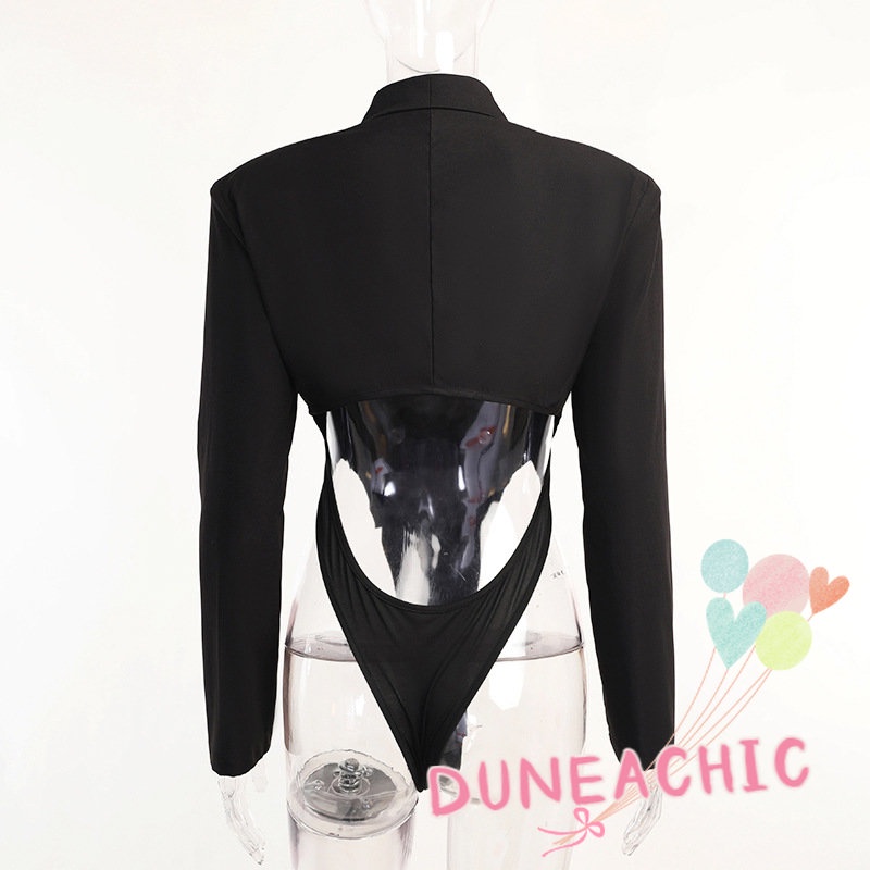 DUNEA Áo liền quần Y0915 tay dài cổ bẻ hở lưng thời trang