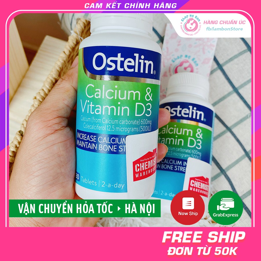 Tem CHEMIST Calcium & Vitamin D3, Canxi bầu úc Ostelin, Canxi sau sinh 130
