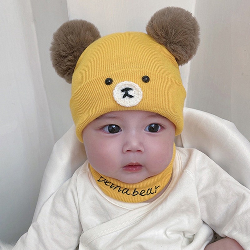 Set mũ trùm đầu kèm khăn choàng cổ dệt kim giữ ấm cho bé từ 3-12 tháng tuổi