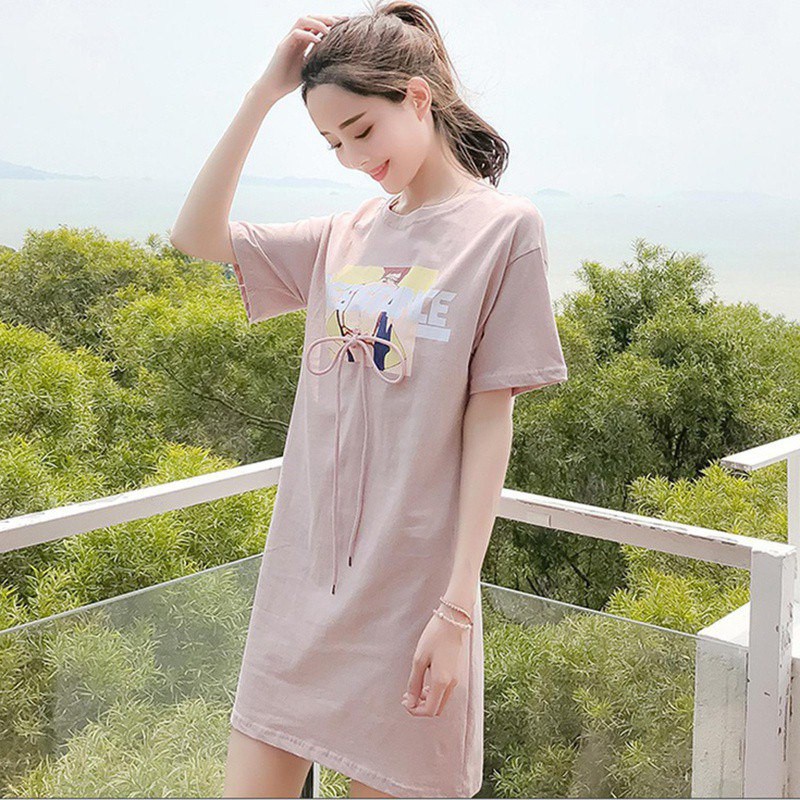 Set đầm thun suông tay ngắn in hình và chân váy lưới trẻ trung và duyên dáng cho nữ | BigBuy360 - bigbuy360.vn