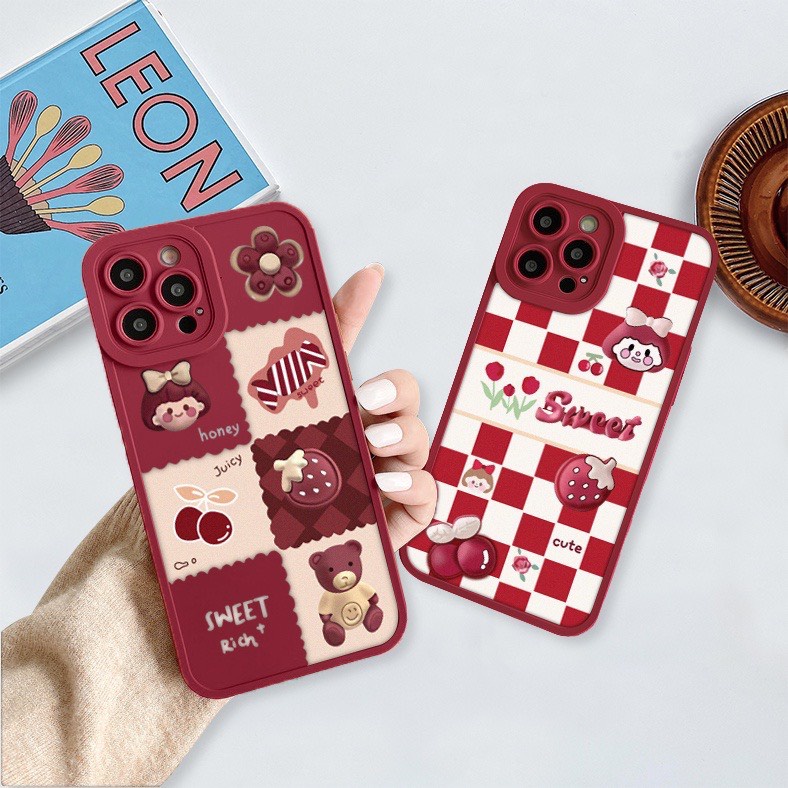 Ốp lưng iphone CARO GẤU DÂU 7/8Plus/X/xs/xs max/11/12/13/promax