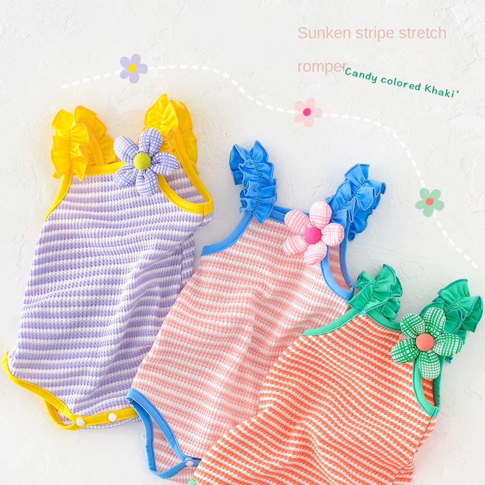 Áo cotton Co Giãn Họa Tiết Kẻ Sọc / Bông Hoa Thời Trang Mùa Hè Hàn Quốc Dành Cho Bé Gái