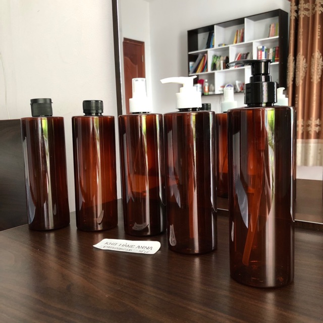 CHAI NHỰA TRONG SUỐT/ NÂU 500ML Vòi nhấn nhỏ giọt, Nắp bật nhỏ giọt, xịt sương- Chai Pet 500ml đựng dầu gội nắp Vặn đen