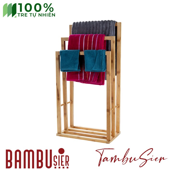 [BAMBOO] Giá phơi khăn tắm 3 tầng bằng tre tự nhiên cao cấp - kệ phơi khăn tắm khăn mặt quần áo [ATLAN-33]