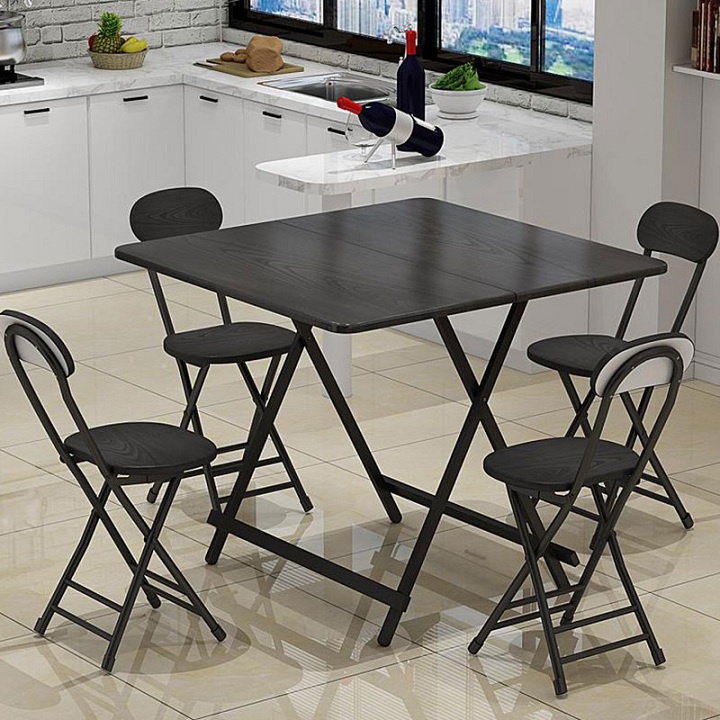 Bộ 1bàn 4 ghế ăn gấp gọn - bàn ghế gấp gọn - bộ bàn ăn gỗ - bàn ăn gấp gọn bằng gỗ vuông 80x80
