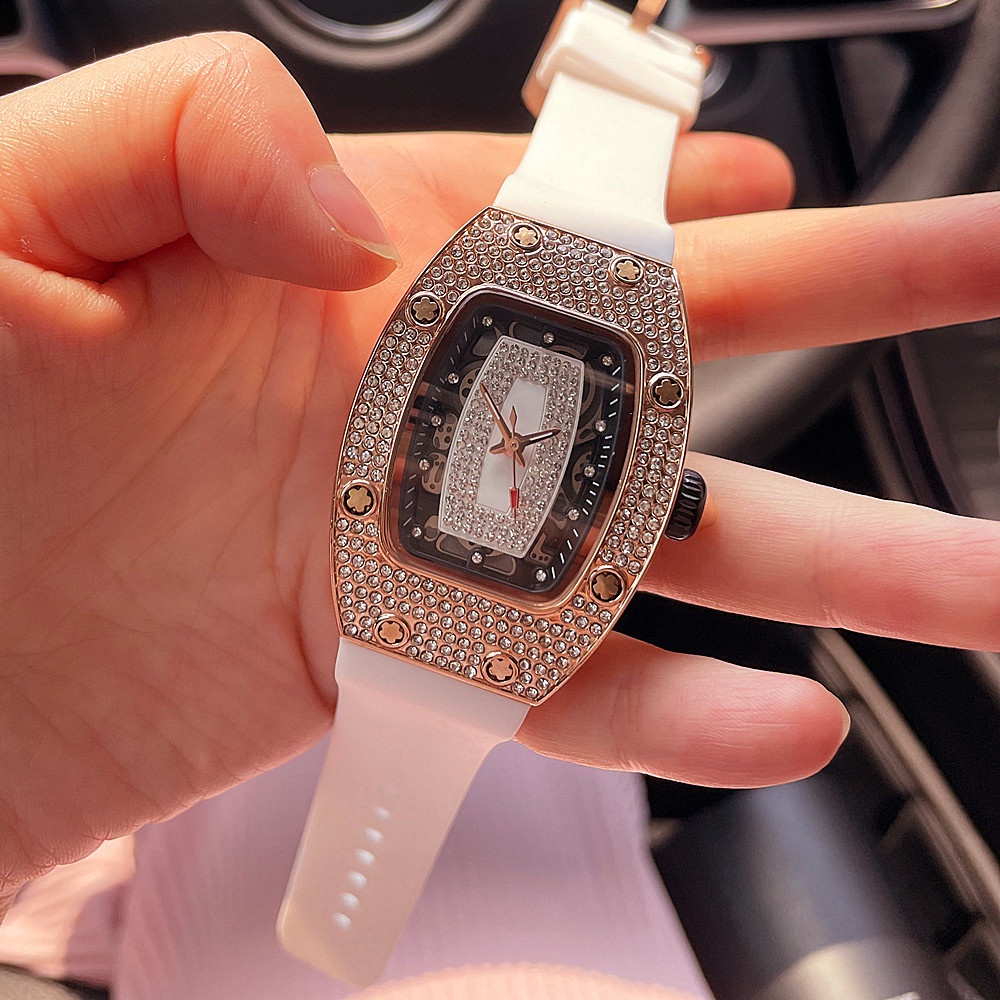 Đồng hồ nữ cá tính mạnh mẽ Richard mille dây silicon full đá sang trọng,hàng full box thẻ bảo hành 12 tháng+pin dự phòng