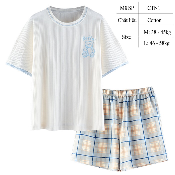 Đồ ngủ nữ pijama mặc nhà đẹp cotton cao cấp tay ngắn siêu cute dễ thương – CTN1