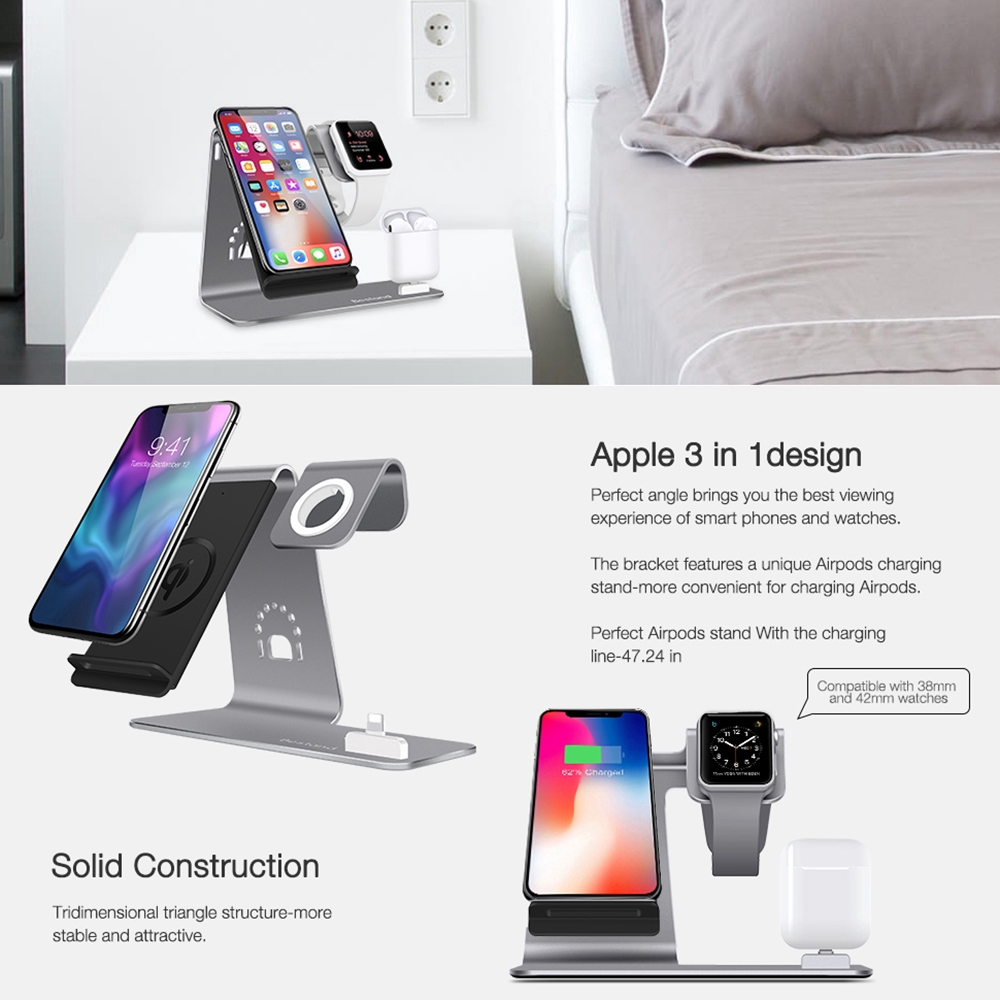 【COD】 3 in 1 aluminum wireless charging stand for Apple Iwatch iPhone