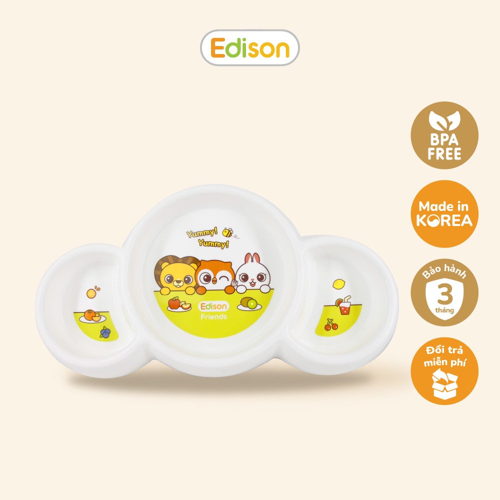 Khay ăn dặm 3 ngăn Edison Hàn Quốc có đế chống trơn cho bé mã 6865 - Đồ dùng ăn dặm cho bé