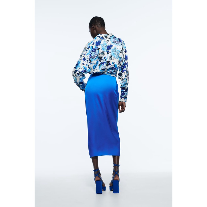 Zara Morocco full tag - Áo Zara sơ mi họa tiết hoa xanh mát AH02SMG40N10