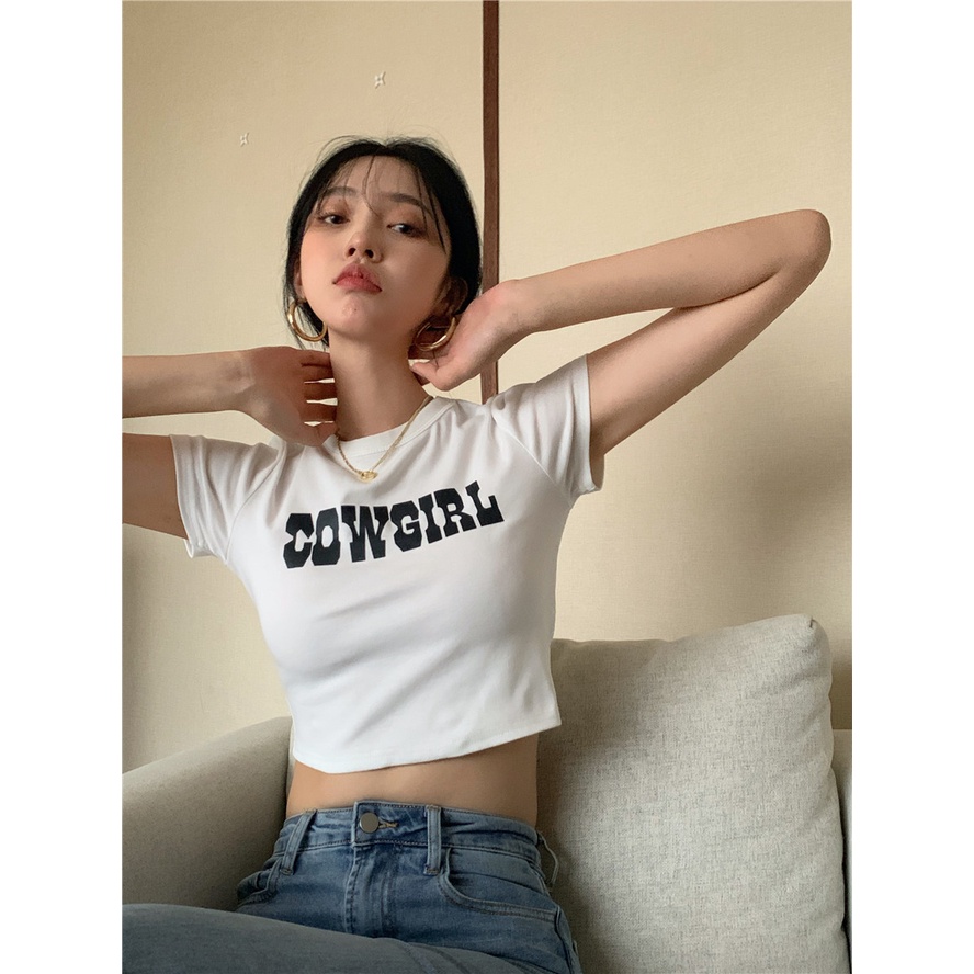 Áo Croptop Ngắn Tay In Họa Tiết Xinh Xắn Theo Phong Cách retro Dành Cho Nữ