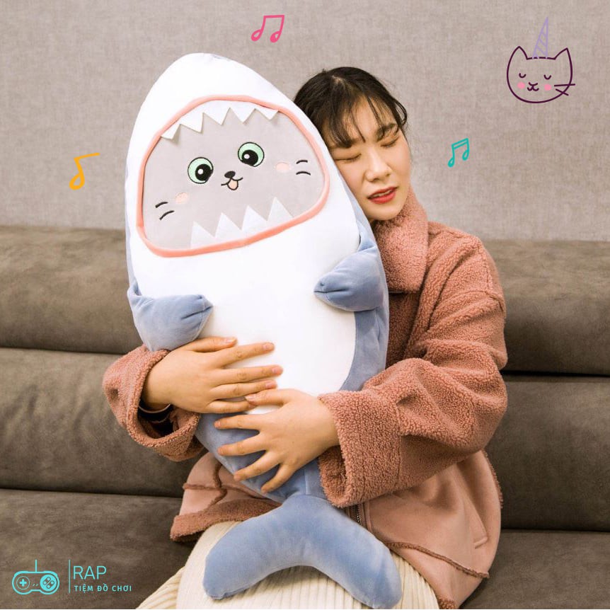 Gấu bông cá mập mặt mèo siêu mềm mịn Baby Shark biểu cảm siêu dễ thương nhiều kích thước - Ráp