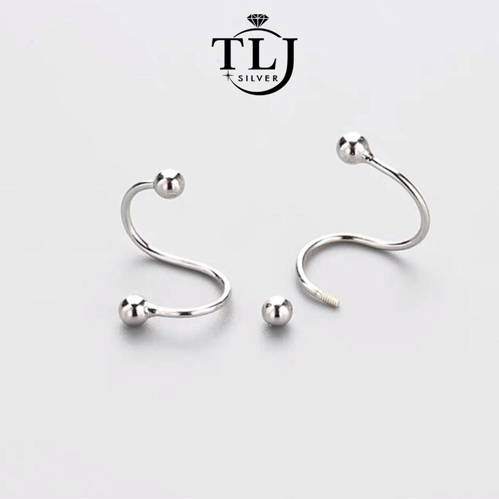 Khuyên tai bạc Tlee, Bông tai bi hai đầu chốt vặn dáng xoắn lạ cá tính - TleeJewelry