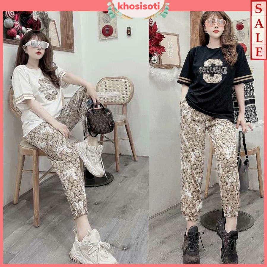 Bộ đồ thể thao nữ SOTI Set đồ nữ đi chơi hottrend quần dài bigsize áo thun form rộng cotton sang chảnh thấm hút mồ hôi