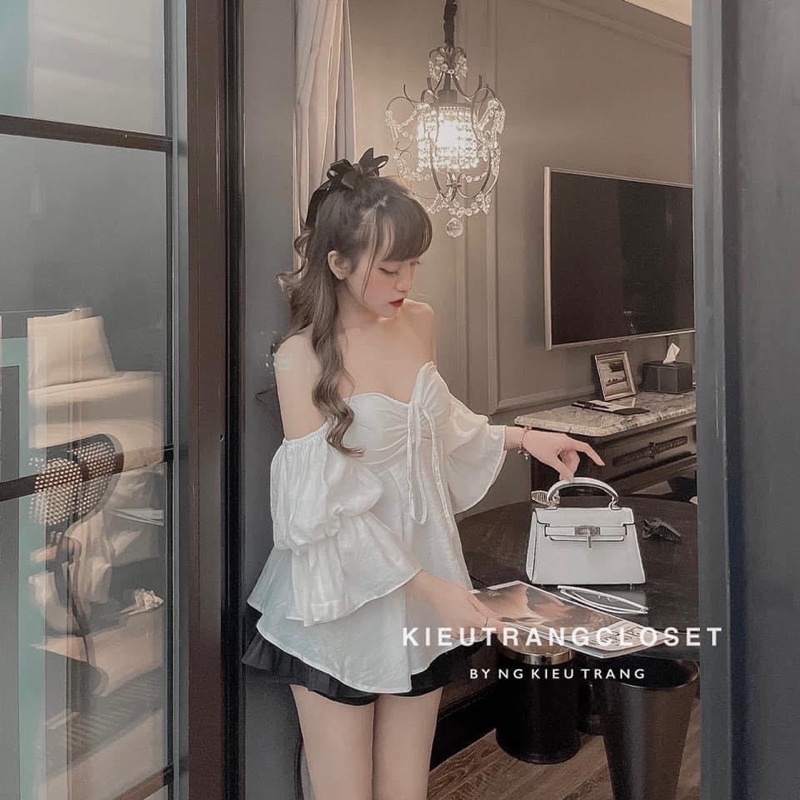 Áo kiểu trễ vai đi biển rút dây siêu xinh RU1