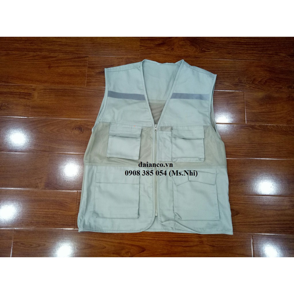 Áo bảo hộ kiểu Ghi Lê Kỹ sư vải kaki 4 túi 1 dây kéo- Hình thật, hàng sẵn