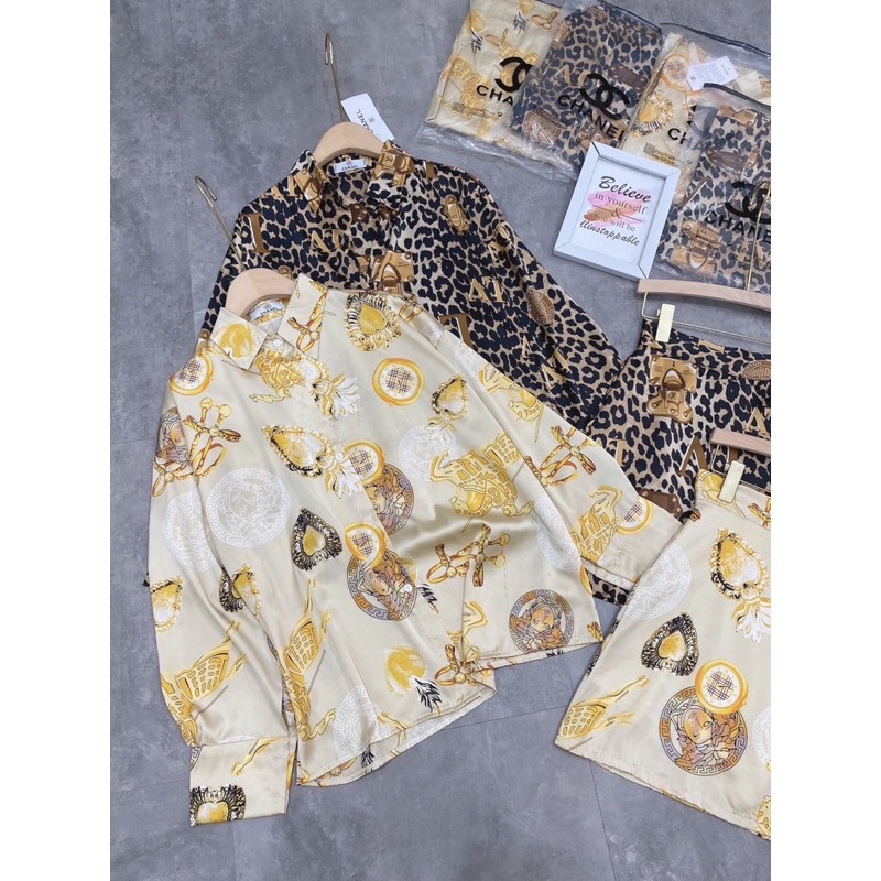 [Siêu Hot] Set Lụa Hoạ Tiết Cá Tính, Set Bộ Áo Sơmi Lụa Kèm Chân Váy Sang Chảnh Có Ảnh Thật Kèm Video | BigBuy360 - bigbuy360.vn