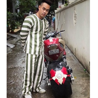 2Days(Discout 50%) Bộ Tù Trưởng Dài Tay DD Kẻ Sọc Quần Áo Phạm Nhân Pizama Nam Nữ Siêu Hot B843