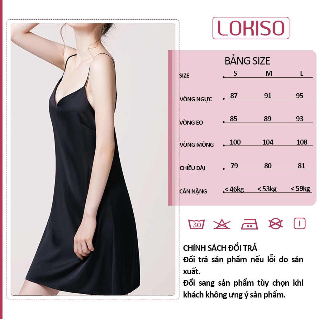 Đầm ngủ nữ lụa satin hai dây dài dáng suông chất lượng cao sexy LOKISO VD05