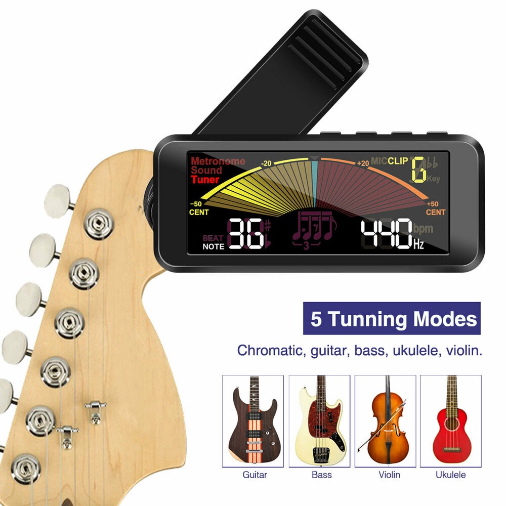 Máy Đo Metronome Điện Tử 3 Trong 1 360 Độ° Dụng Cụ Kẹp Lên Dây Đàn Guitar Bass Ukulele Trống Violin Tông Màu