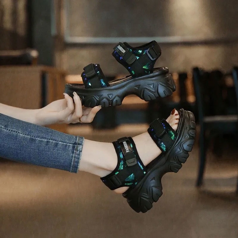 Giày Sandal Thể Thao Đi Biển Đế Dày Tăng Chiều Cao Phong Cách Mới Mùa Hè Cho Nữ