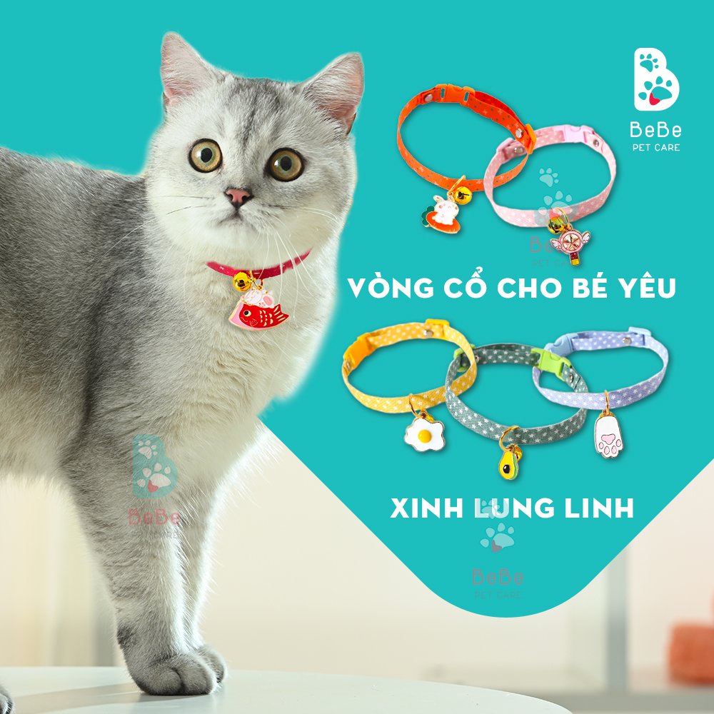 [Siêu Xinh] Vòng Cổ Hoạ Tiết Đáng Yêu Kèm Mặt Đá &amp; Chuông Cho Thú Cưng