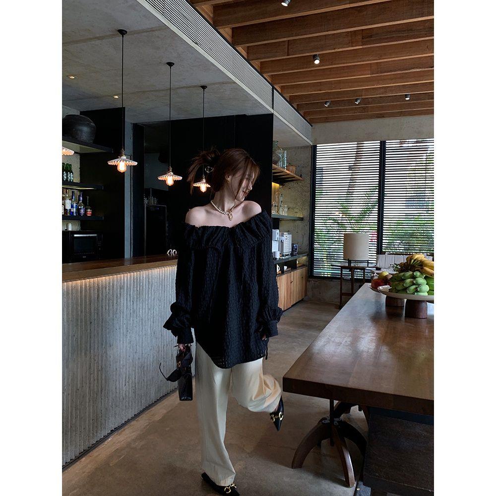 Hàng Mới Về Áo Kiểu Tay Dài Trễ Vai Thắt Dây Thời Trang Xuân Thu 2022