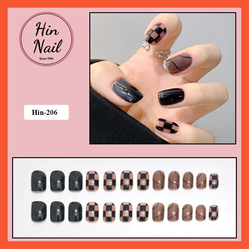 Móng Tay Giả Ngắn Hin Nail 24 Nail box Kèm Phụ Kiện Làm Móng