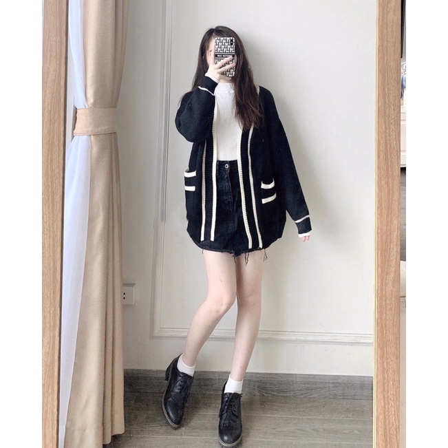 Áo cadigan len Trắng sọc đen/ Đen sọc trắng | BigBuy360 - bigbuy360.vn