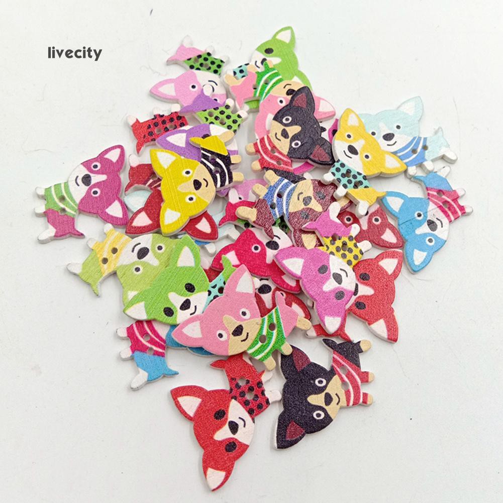 Set 50 cúc áo gỗ hình cún đa sắc đáng yêu