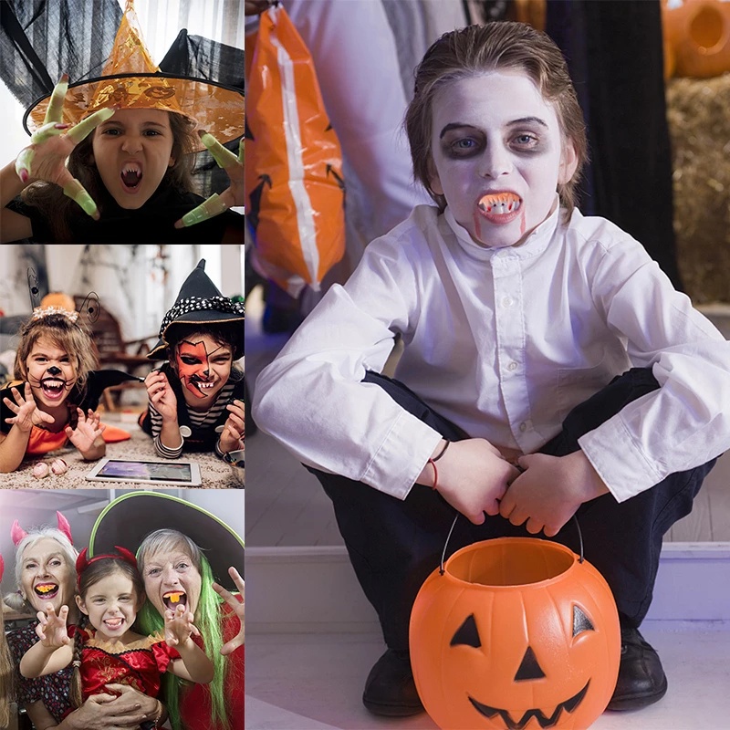 Set 10 Răng Nanh Giả Ma Cà Rồng Kinh Dị Trang Trí Halloween