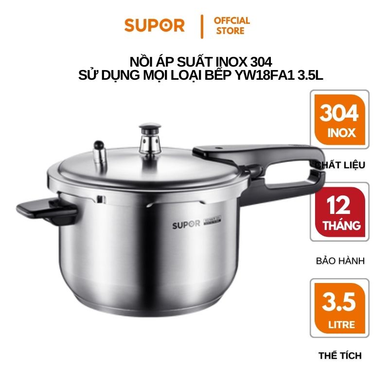 Nồi áp suất bếp từ 5 lớp Supor inox 304 cao cấp 18cm-3.5L YW183FA1-VN (Bạc) hàng chính hãng bảo hành 12 tháng