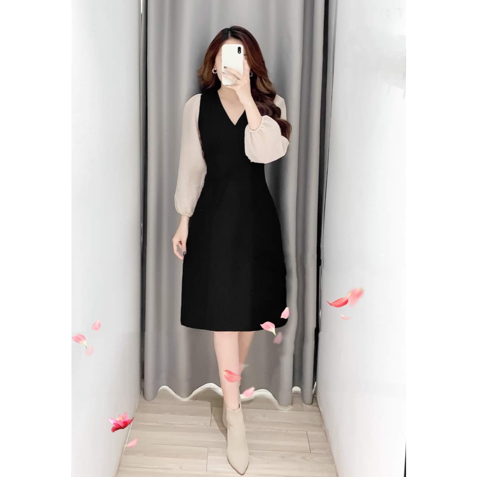 Váy thiêt Kế Bigsize đen tay trắng MS681