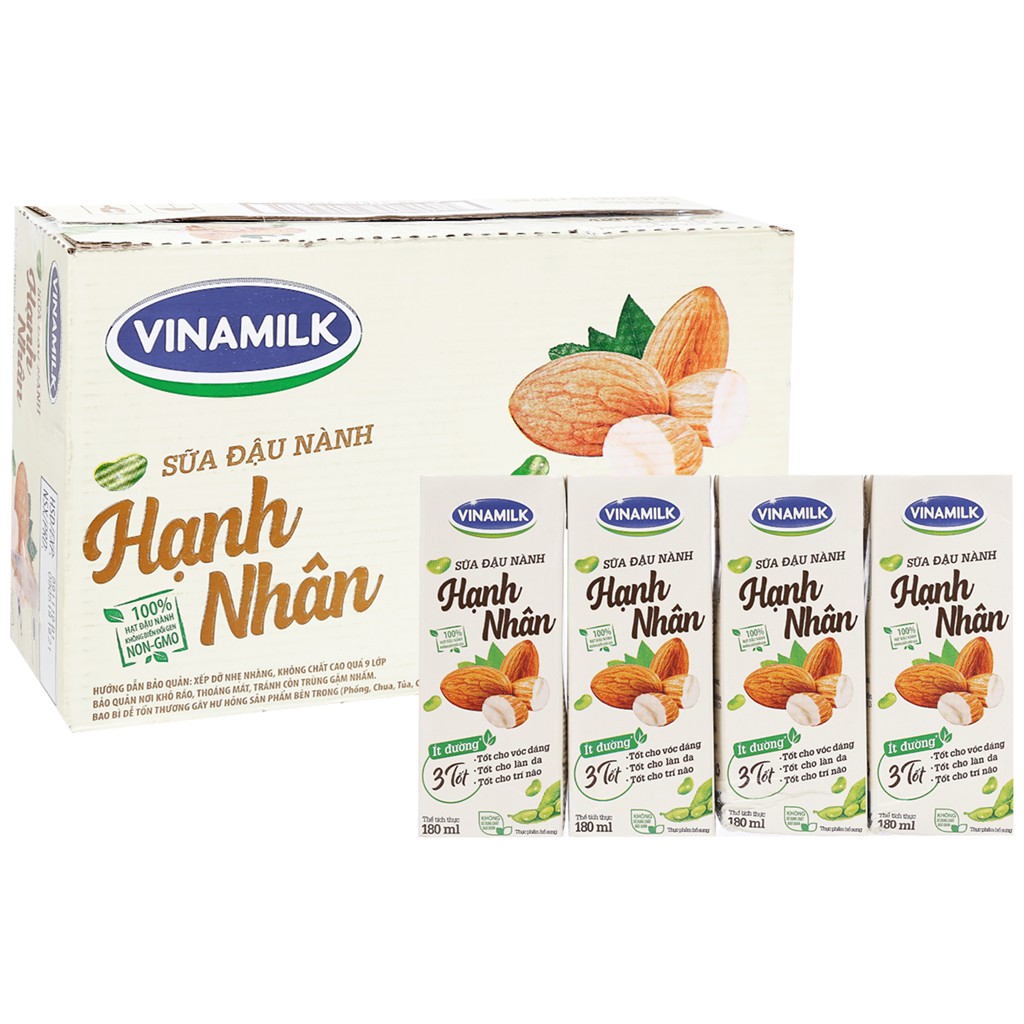 Thùng sữa đậu nành hạt Vinamilk Óc Chó/ Đậu Đỏ/ Hạnh Nhân hộp 180ml (48 hộp)