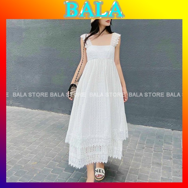Đầm Maxi Trắng Phối Ren Tay Tiên Sẵn Mút Cực Xinh Chất Siêu Đẹp
