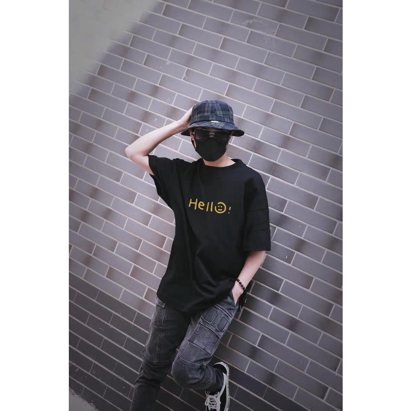 Áo thun nam nữ form rộng tay lỡ unisex, Áo phông nam nữ oversize in chữ HELLO hai màu đen trắng