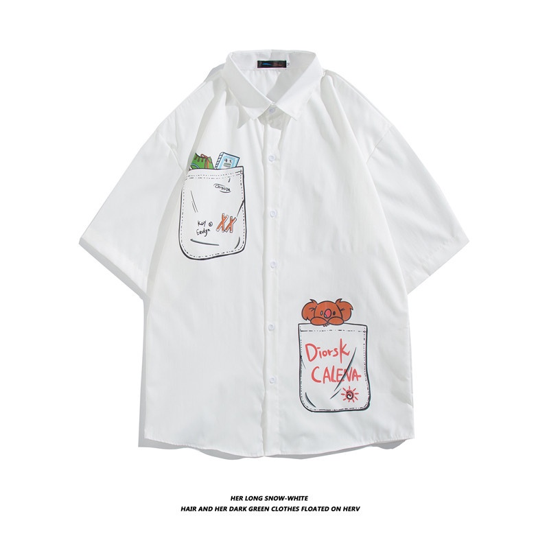 Áo Sơ Mi Tay Ngắn Dáng Rộng In Họa Tiết Hoạt Hình Phong Cách Hàn Quốc Thời Trang Mùa Hè 2022 Cho Nam