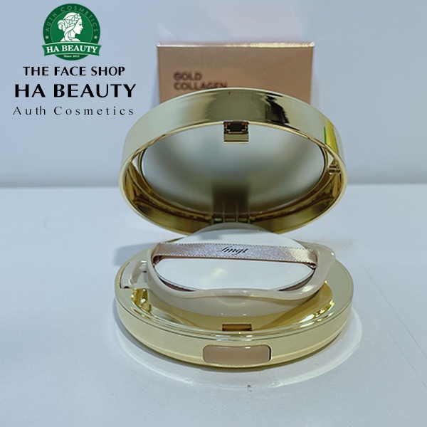 Phấn nền trang điểm dạng nén chống nắng The Face Shop fmgt Gold Collagen Ampoule Glow Foundation 10g SPF50+PA+++