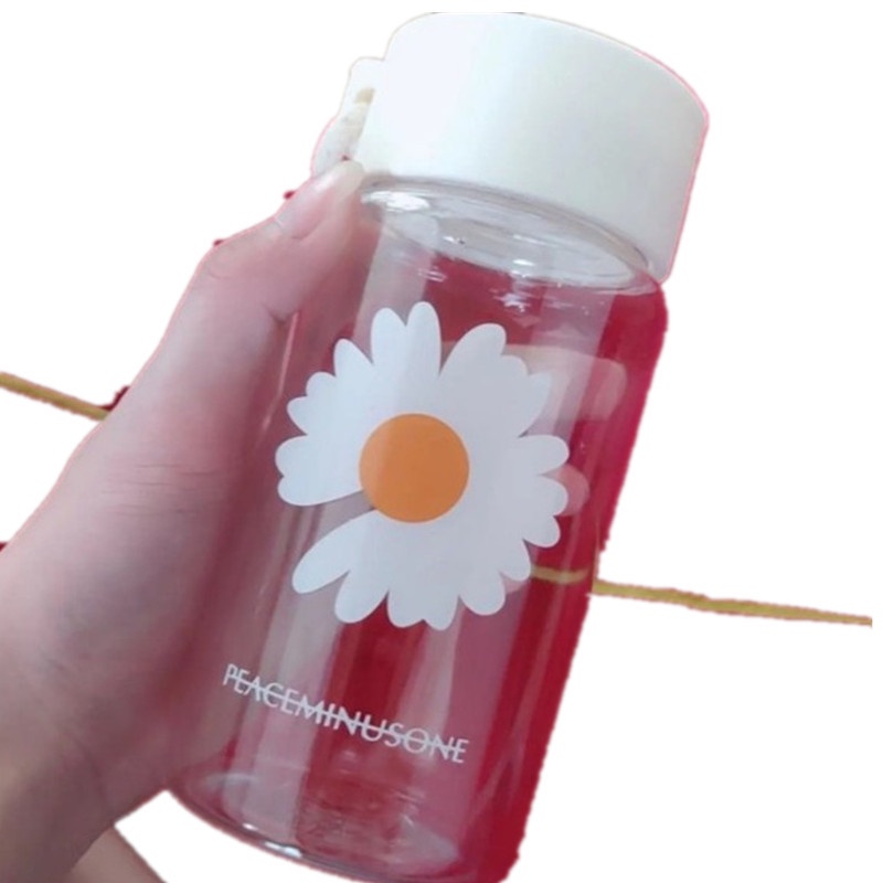 Bình nước nhựa JINHF trong mờ in họa tiết hoạt hình hoa cúc 500ml