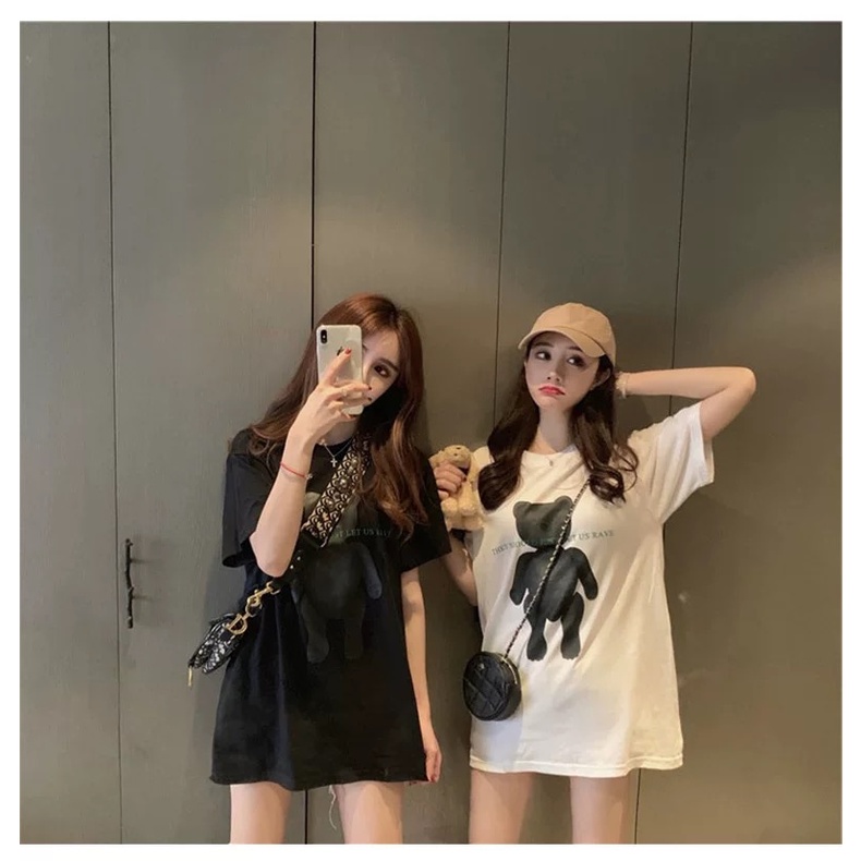 MS925 Áo thun nữ dáng dài hình gấu