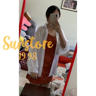 Áo khoác chất voan mỏng ngoài dáng sơ mi màu trắng Ulzzang
