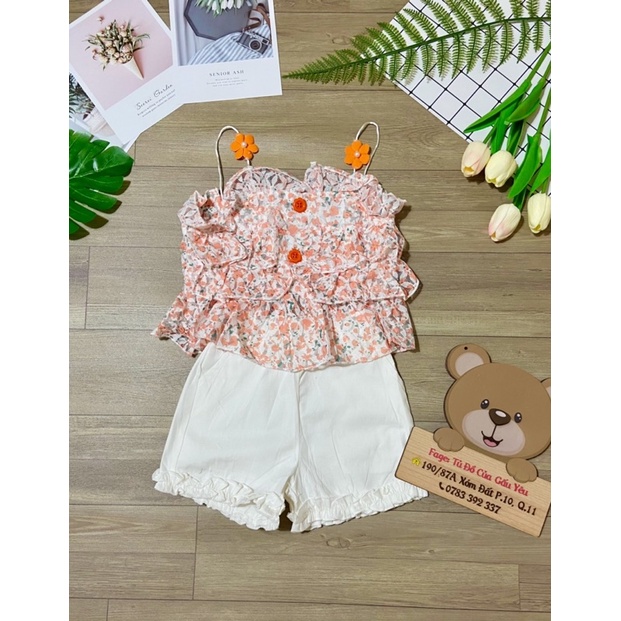 QCCC - Set áo 2 dây hoa quần short thời trang mùa hè cho bé gái