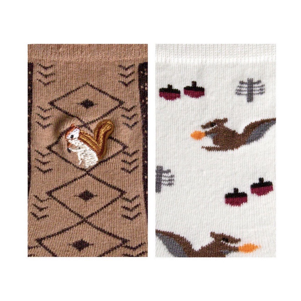 Vớ nữ Muzini tất cổ cao nâu tây họa tiết nhí cực dễ thương TN228