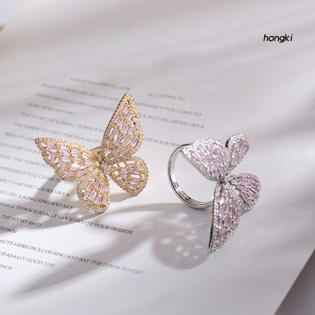 BUTTERFLY Nhẫn Hợp Kim Hình Bướm Đính Đá Thời Trang Cho Nữ