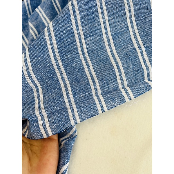 Vải linen sọc xanh denim